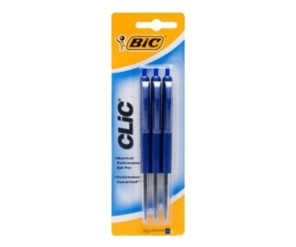 BIC Clic Ball Point Pen Blue 3 pcs